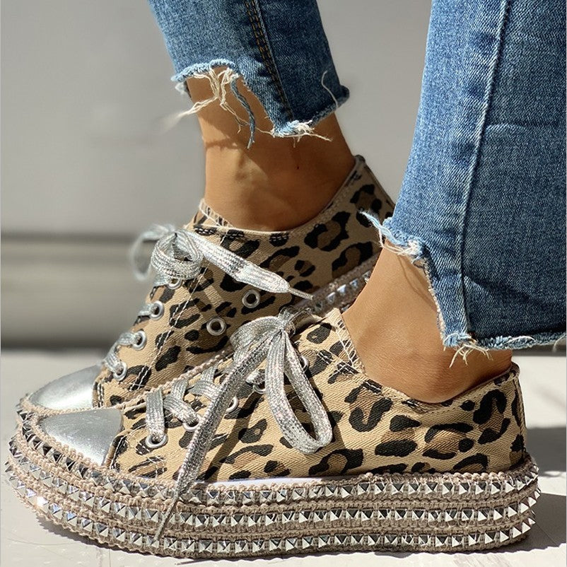 High-Top Fashion Rhinestone Leopard Print Canvas Shoes