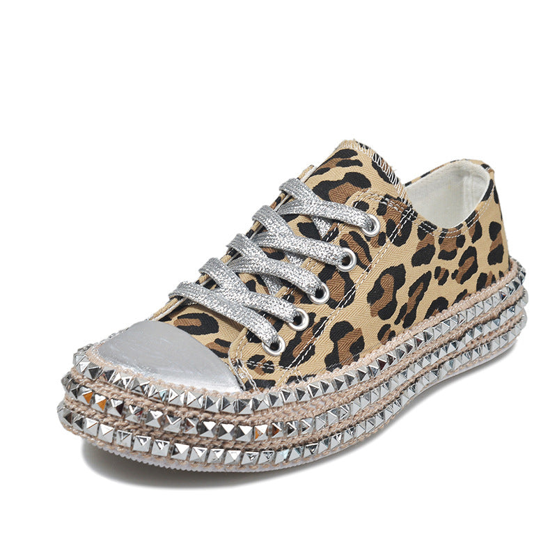 High-Top Fashion Rhinestone Leopard Print Canvas Shoes