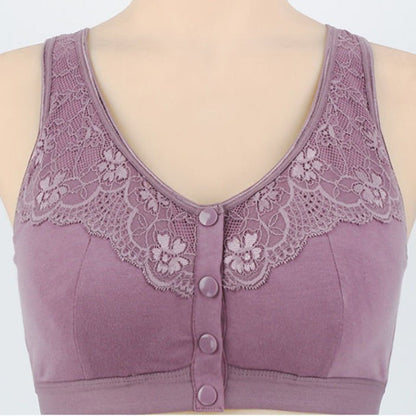 Women Front Buttons Lace Bra -  