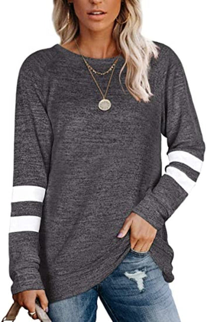 Ladies Long Sleeve Patchwork Crewneck Casual Print T-Shirt