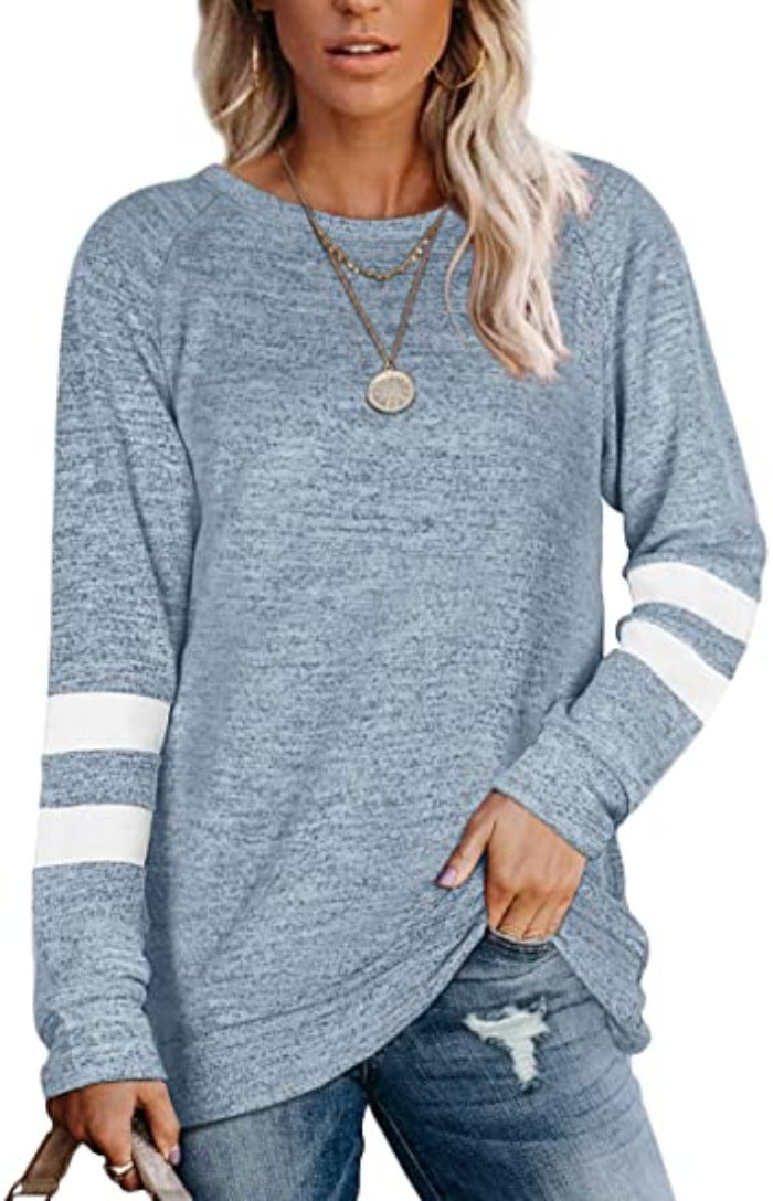 Ladies Long Sleeve Patchwork Crewneck Casual Print T-Shirt