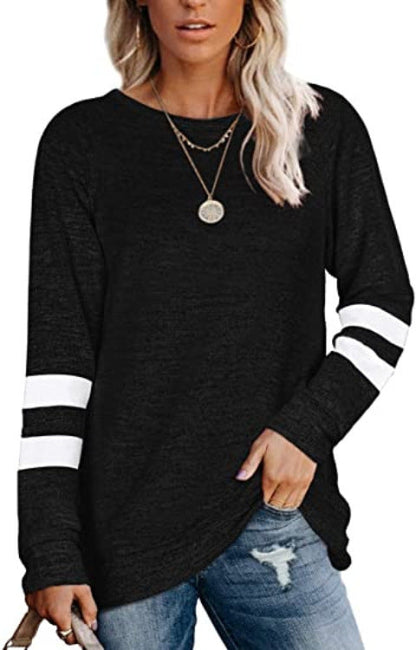 Ladies Long Sleeve Patchwork Crewneck Casual Print T-Shirt