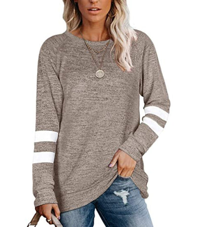 Ladies Long Sleeve Patchwork Crewneck Casual Print T-Shirt