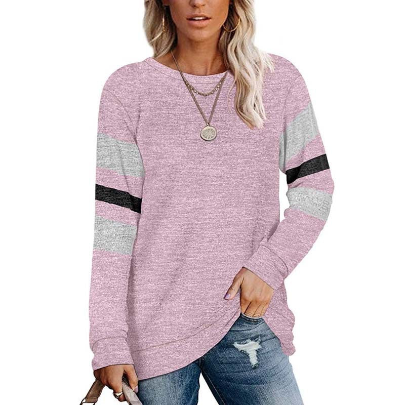 Ladies Long Sleeve Patchwork Crewneck Casual Print T-Shirt