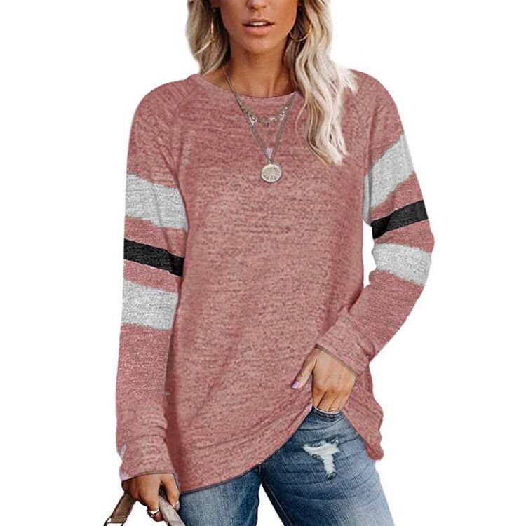 Ladies Long Sleeve Patchwork Crewneck Casual Print T-Shirt