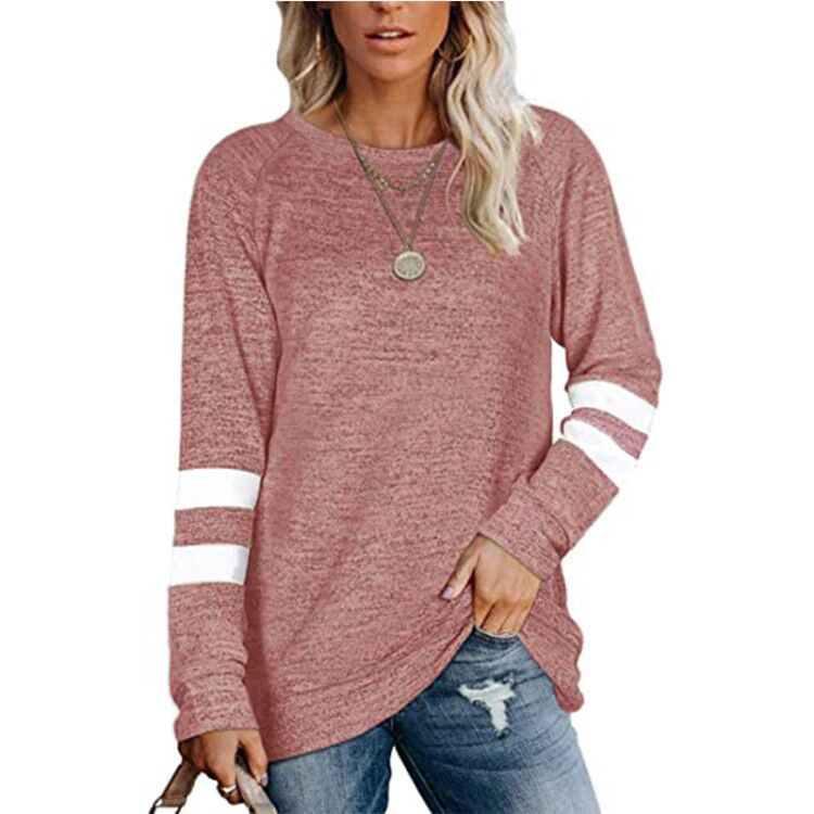 Ladies Long Sleeve Patchwork Crewneck Casual Print T-Shirt