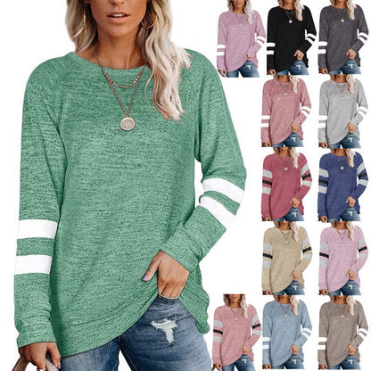 Ladies Long Sleeve Patchwork Crewneck Casual Print T-Shirt