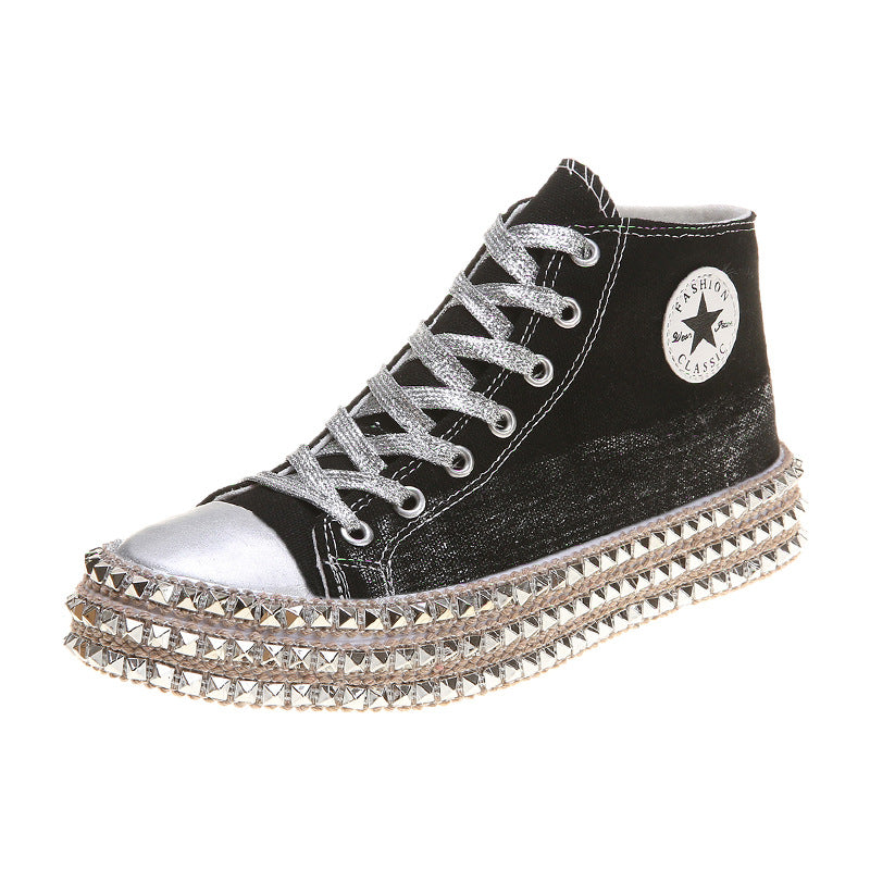 High-Top Fashion Rhinestone Leopard Print Canvas Shoes