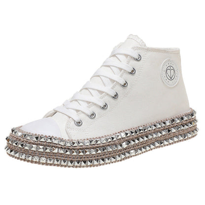 High-Top Fashion Rhinestone Leopard Print Canvas Shoes