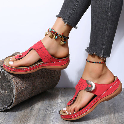 Plus Size Fashion Wedge Flip Flops Outside Wear Beach Slippers