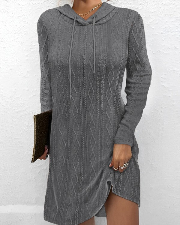 2023 New Solid Color Long-sleeved Hooded Pullover Knitted Dress