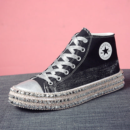 High-Top Fashion Rhinestone Leopard Print Canvas Shoes