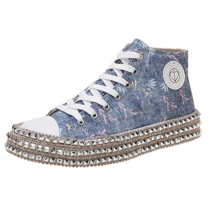 High-Top Fashion Rhinestone Leopard Print Canvas Shoes