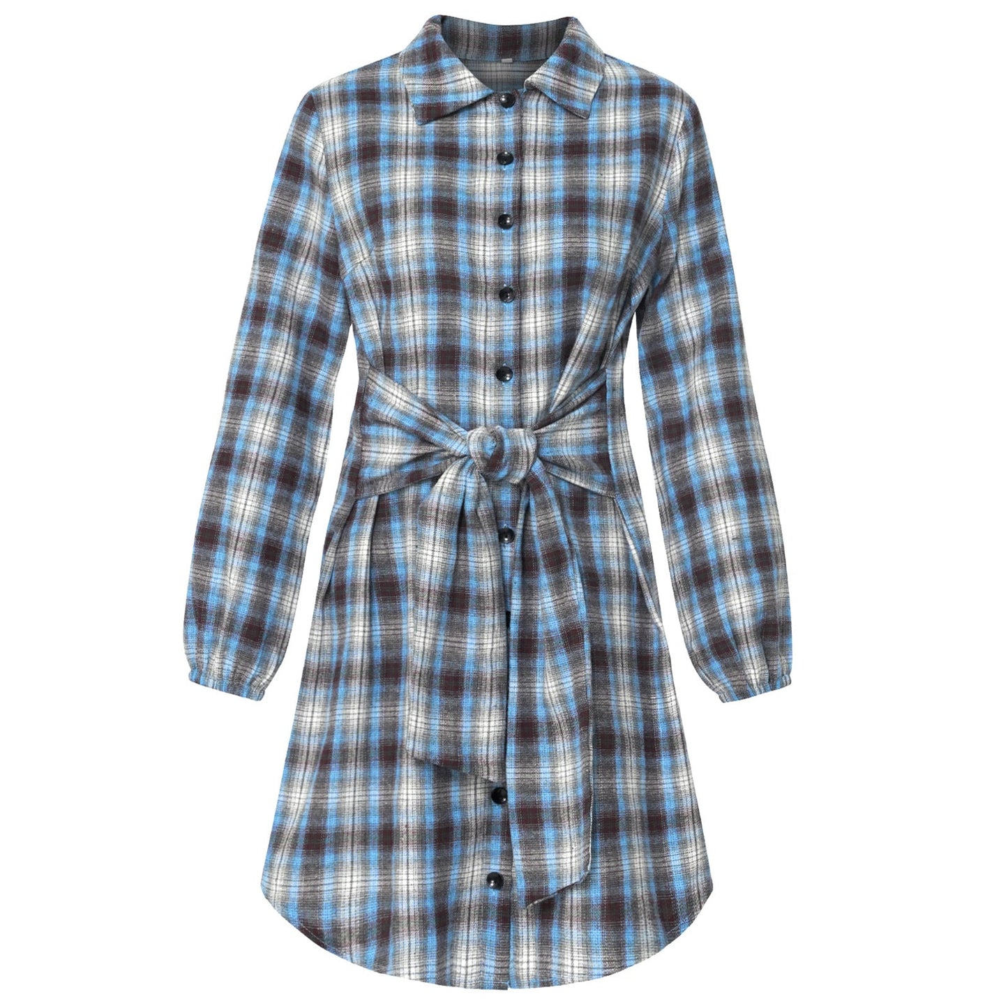 2022 Single Breasted Fashion Plaid Waist Dress