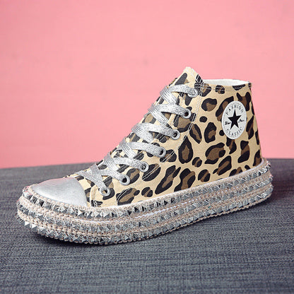 High-Top Fashion Rhinestone Leopard Print Canvas Shoes