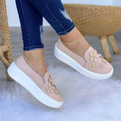 Large Size Casual Flower Wear-resistant Low-top White Shoes