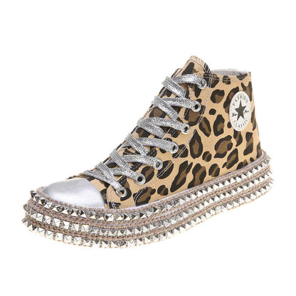 High-Top Fashion Rhinestone Leopard Print Canvas Shoes