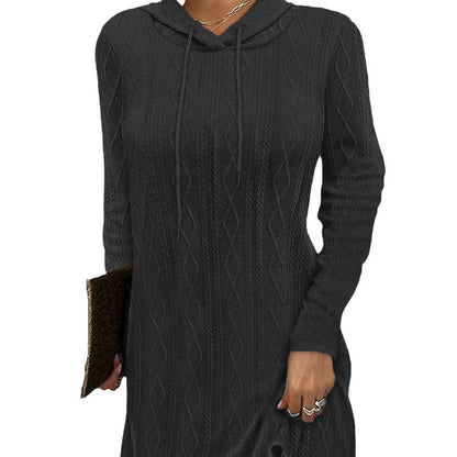 2023 New Solid Color Long-sleeved Hooded Pullover Knitted Dress