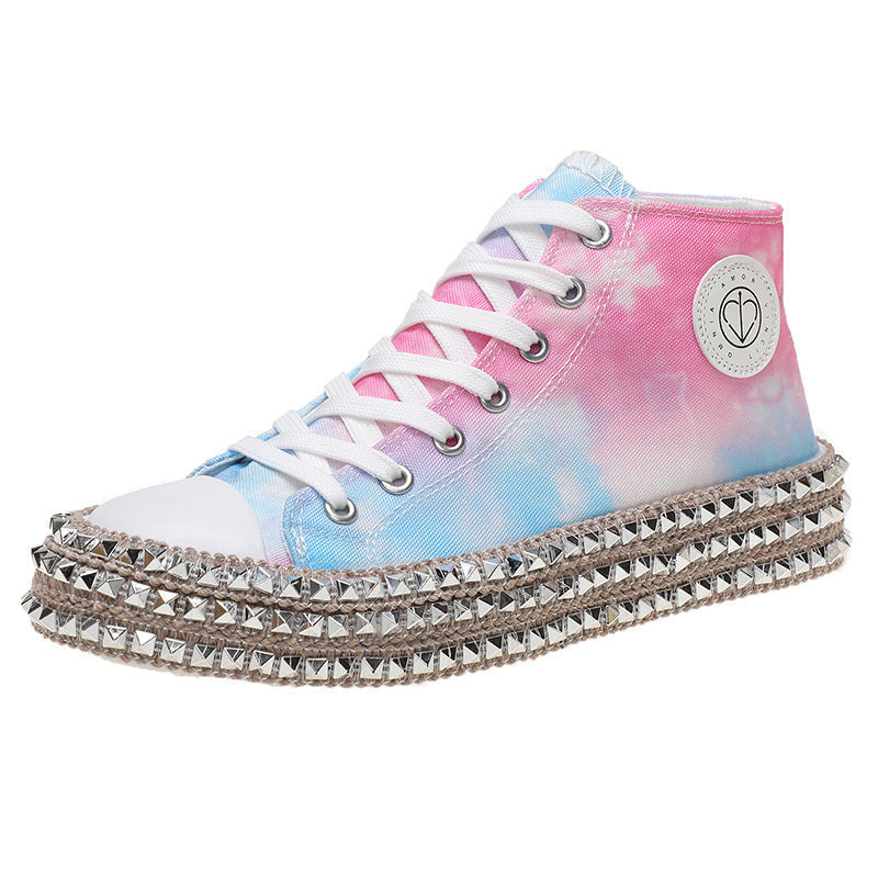 High-Top Fashion Rhinestone Leopard Print Canvas Shoes