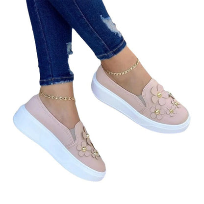 Large Size Casual Flower Wear-resistant Low-top White Shoes