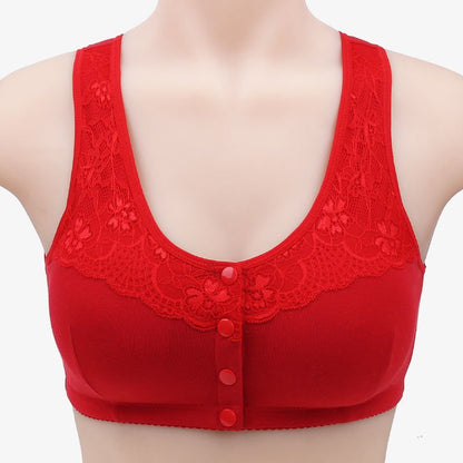 Women Front Buttons Lace Bra -  