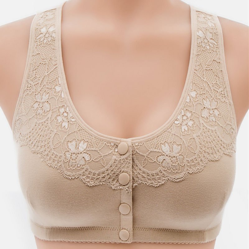 Women Front Buttons Lace Bra -  